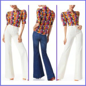 NWT Alice + Olivia Willa Silk Love Patch Blouse Puff Sleeve Size M